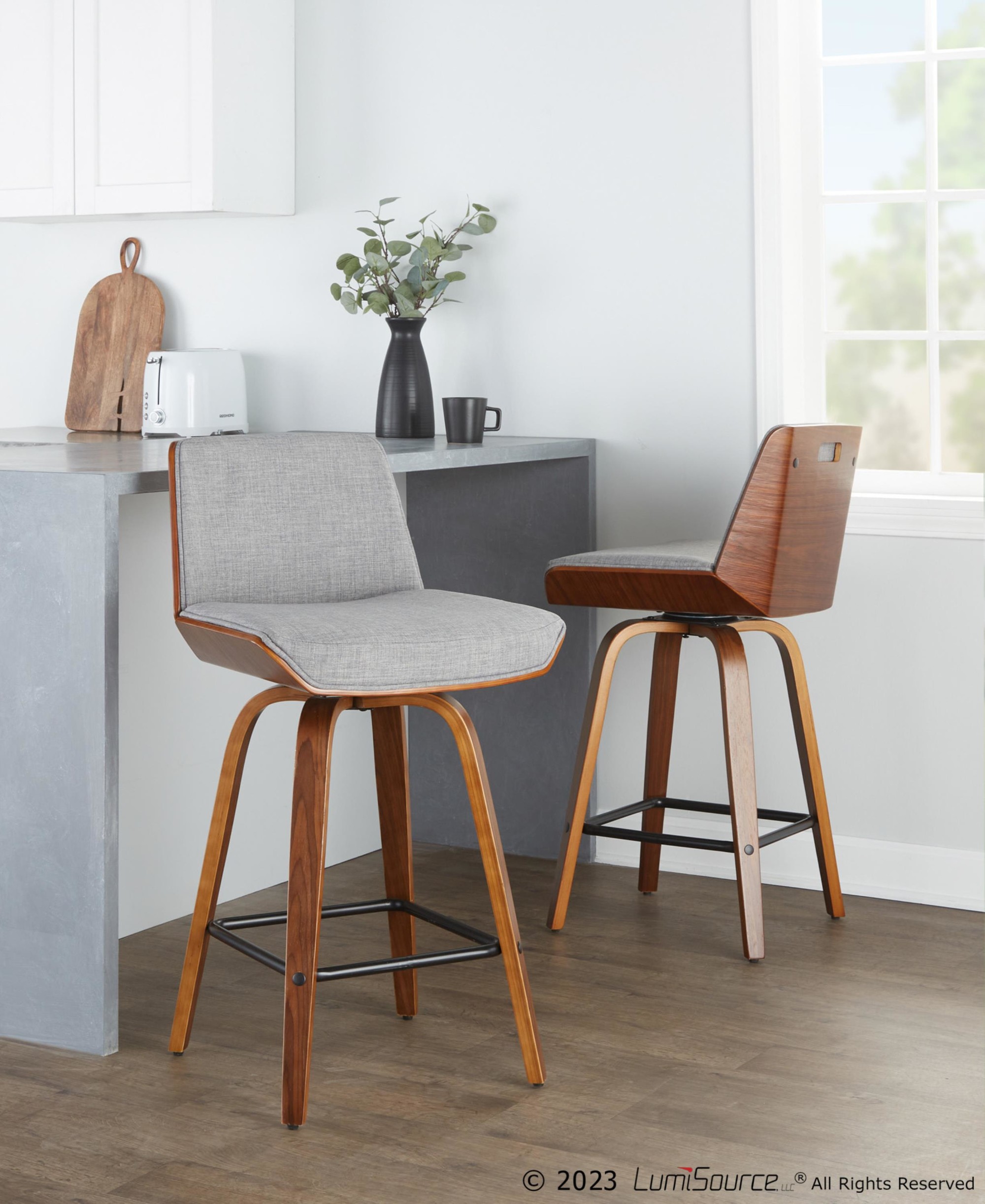 Corazza 26-Inch Light Grey Mid-Century Swivel Counter Stools (Set of 2) 1 Corazza 26-Inch Light Grey Mid-Century Swivel Counter Stools (Set of 2)