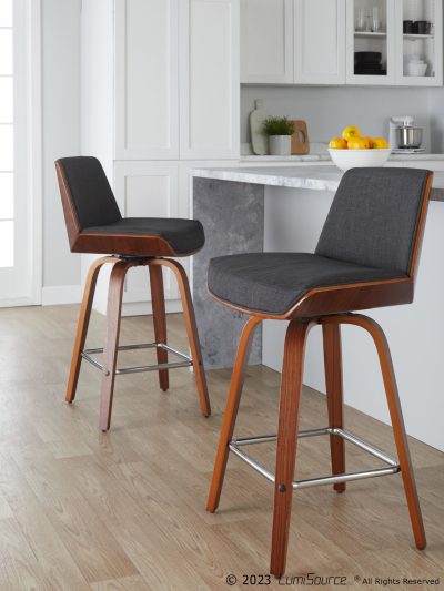 Corazza 26-Inch Mid-Century Modern Charcoal Swivel Counter Stools (Set of 2)
