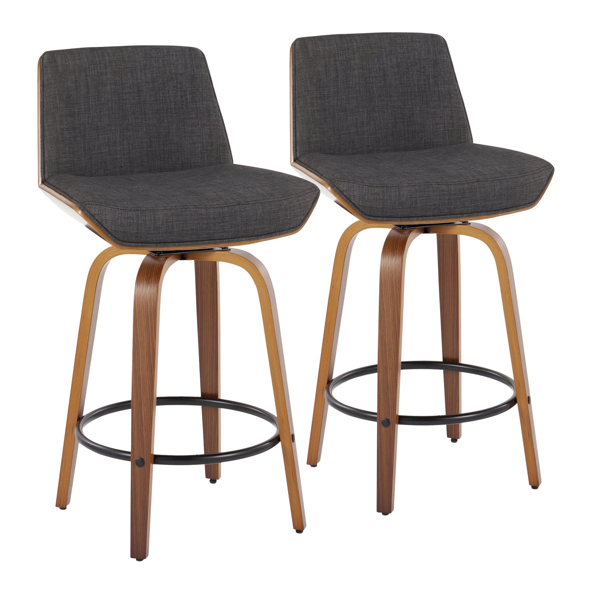 Corazza 26-Inch Mid-Century Modern Charcoal Swivel Counter Stools w/ Black Metal Footrest (Set of 2) 5 Corazza 26-Inch Mid-Century Modern Charcoal Swivel Counter Stools w/ Black Metal Footrest (Set of 2) - Image 5