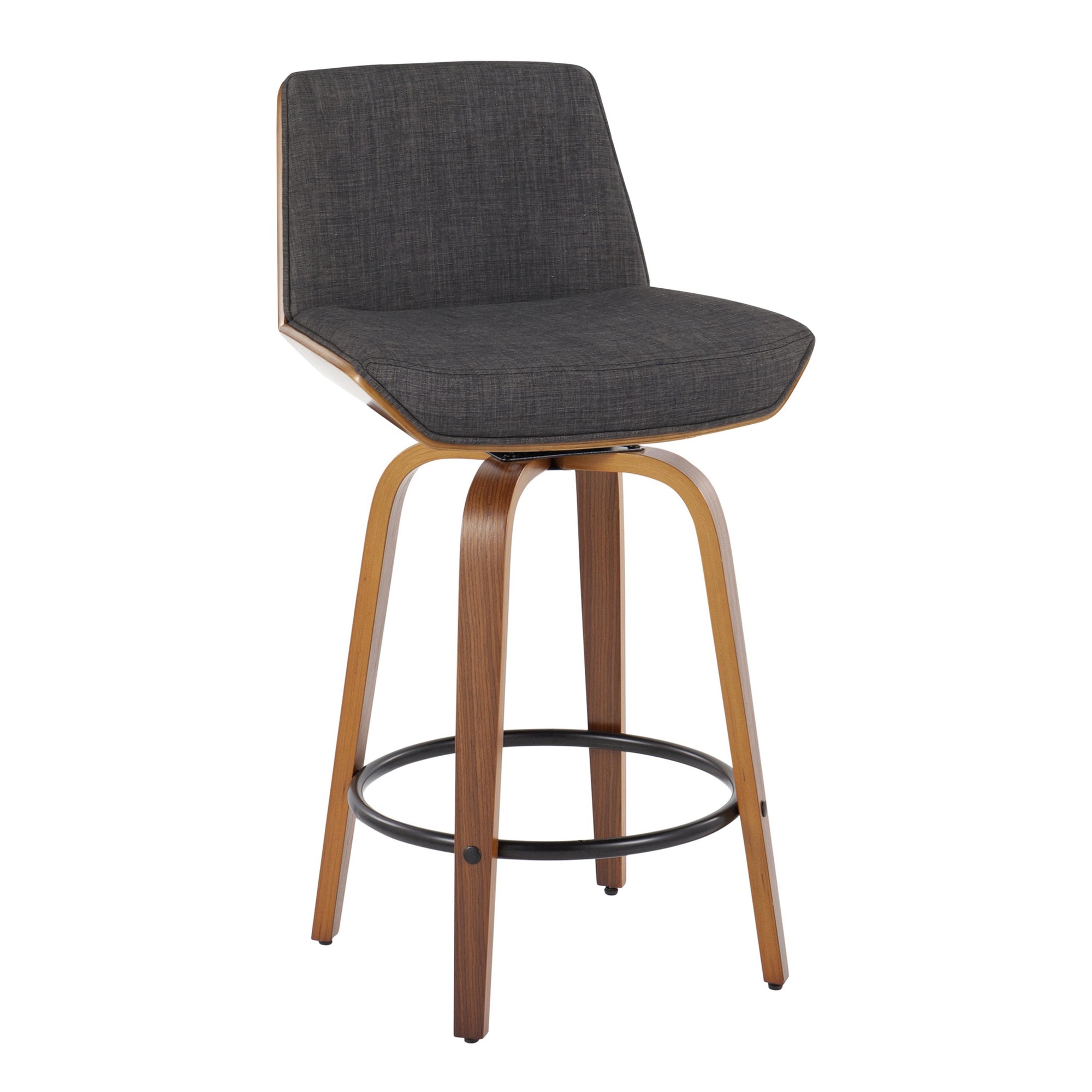 Corazza 26-Inch Mid-Century Modern Charcoal Swivel Counter Stools w/ Black Metal Footrest (Set of 2) 6 Corazza 26-Inch Mid-Century Modern Charcoal Swivel Counter Stools w/ Black Metal Footrest (Set of 2) - Image 6