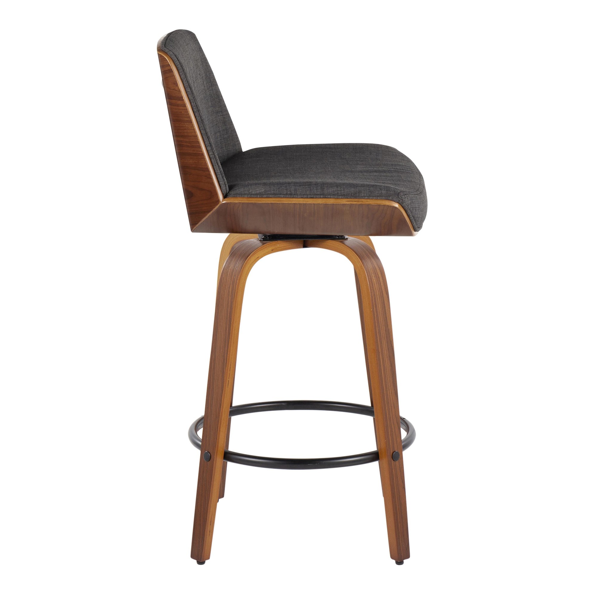 Corazza 26-Inch Mid-Century Modern Charcoal Swivel Counter Stools w/ Black Metal Footrest (Set of 2) 7 Corazza 26-Inch Mid-Century Modern Charcoal Swivel Counter Stools w/ Black Metal Footrest (Set of 2) - Image 7