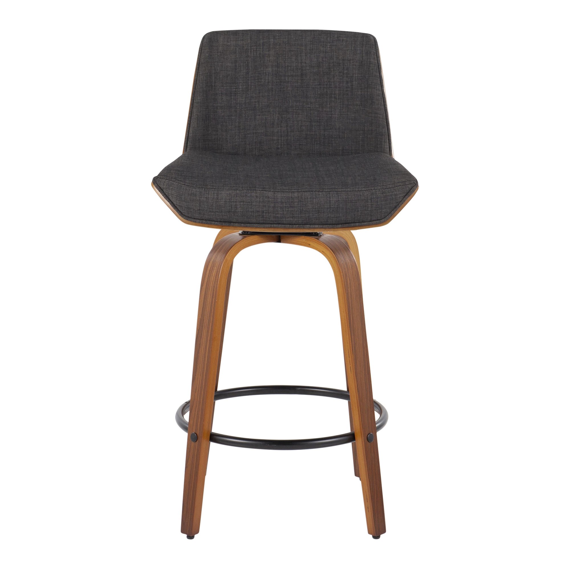 Corazza 26-Inch Mid-Century Modern Charcoal Swivel Counter Stools w/ Black Metal Footrest (Set of 2) 10 Corazza 26-Inch Mid-Century Modern Charcoal Swivel Counter Stools w/ Black Metal Footrest (Set of 2) - Image 10