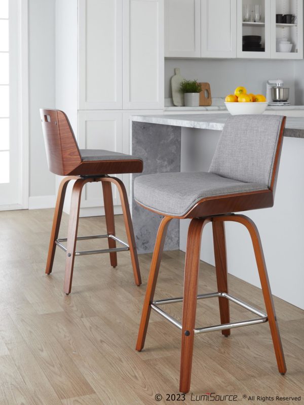Corazza 26 Inch Mid Century Modern Light Grey Swivel Counter Stools Set of 2 1