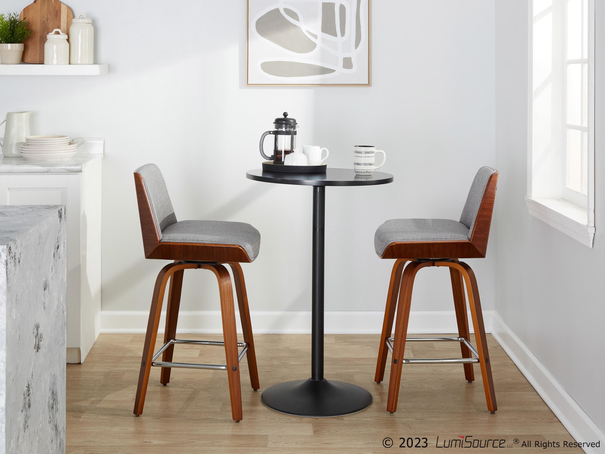 Corazza 26-Inch Mid-Century Modern Light Grey Swivel Counter Stools (Set of 2) 4 Corazza 26-Inch Mid-Century Modern Light Grey Swivel Counter Stools (Set of 2) - Image 4
