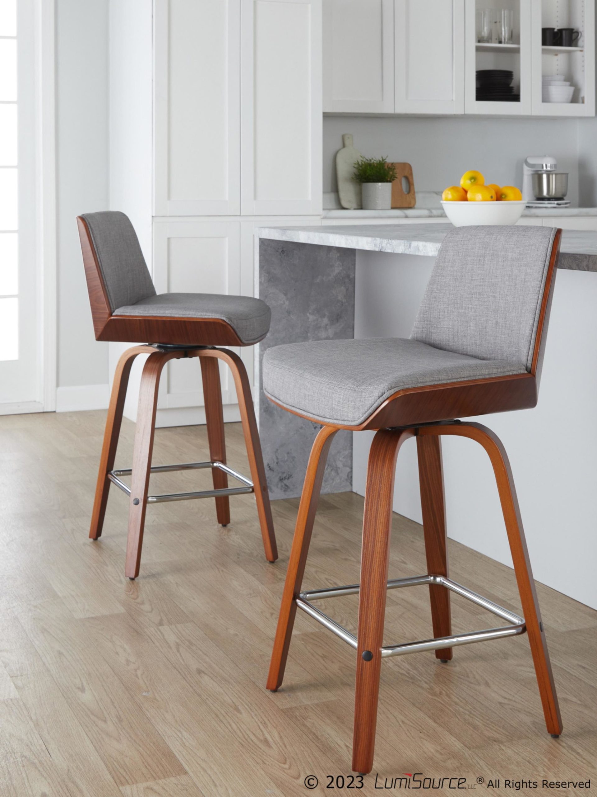 Corazza 26-Inch Mid-Century Modern Light Grey Swivel Counter Stools (Set of 2) 1 Corazza 26-Inch Mid-Century Modern Light Grey Swivel Counter Stools (Set of 2)