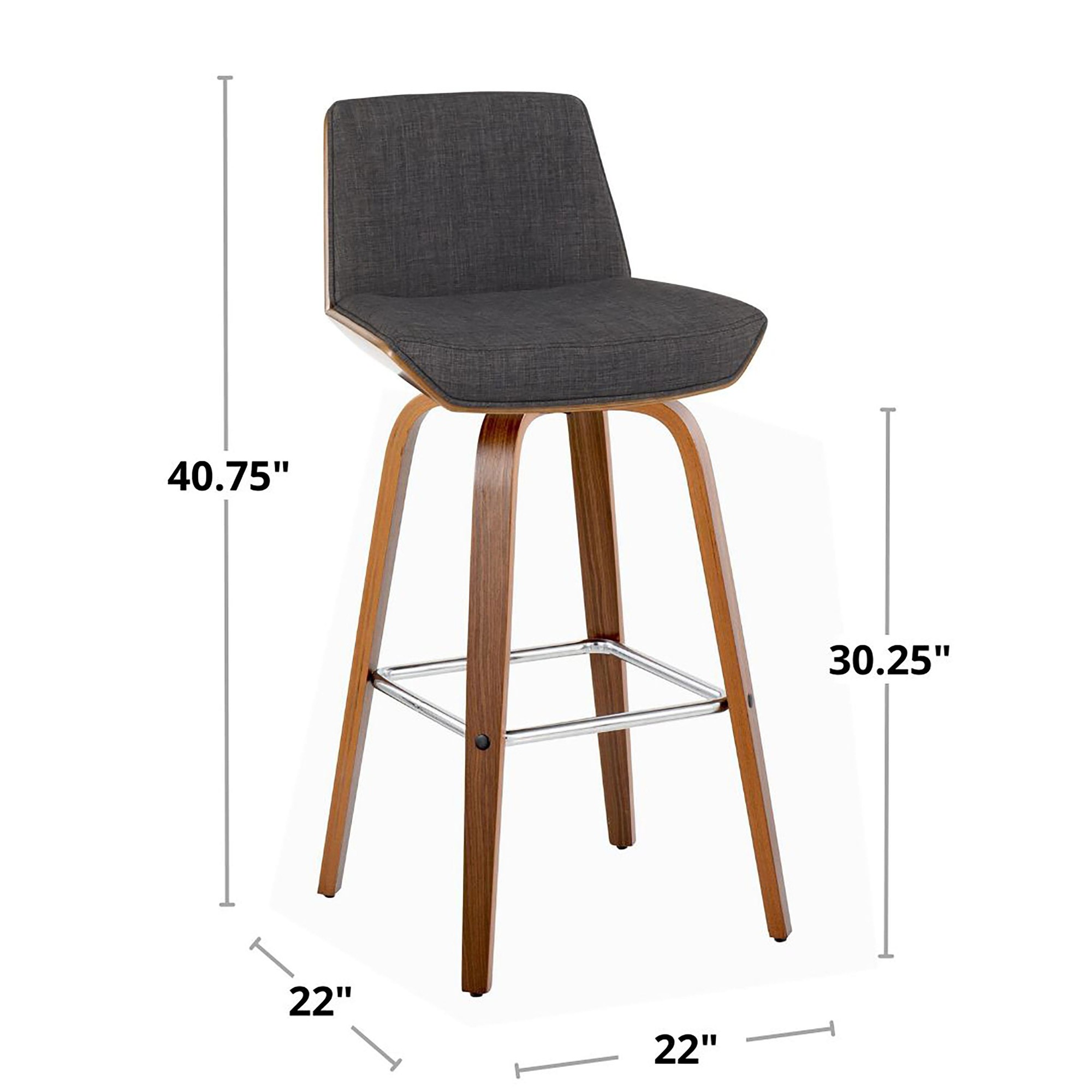 Corazza 30 Mid-Century Modern Swivel Barstool Walnut Light Grey (Set of 2) 11 Corazza 30 Mid-Century Modern Swivel Barstool Walnut Light Grey (Set of 2) - Image 11