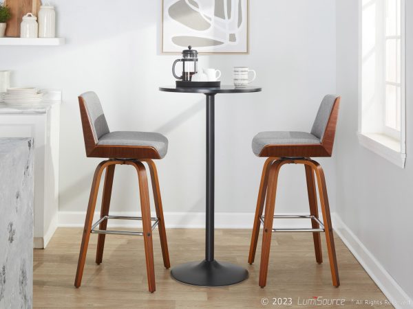 Corazza 30 Mid Century Modern Swivel Barstool Walnut Light Grey Set of 2 3