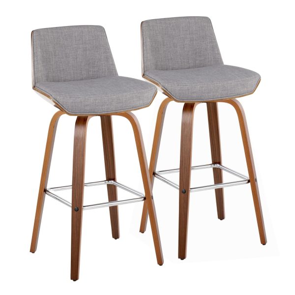 Corazza 30 Mid Century Modern Swivel Barstool Walnut Light Grey Set of 2 4