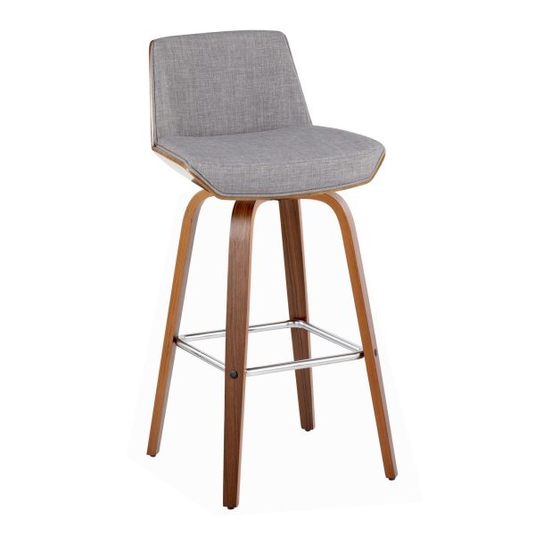 Corazza 30 Mid Century Modern Swivel Barstool Walnut Light Grey Set of 2 5