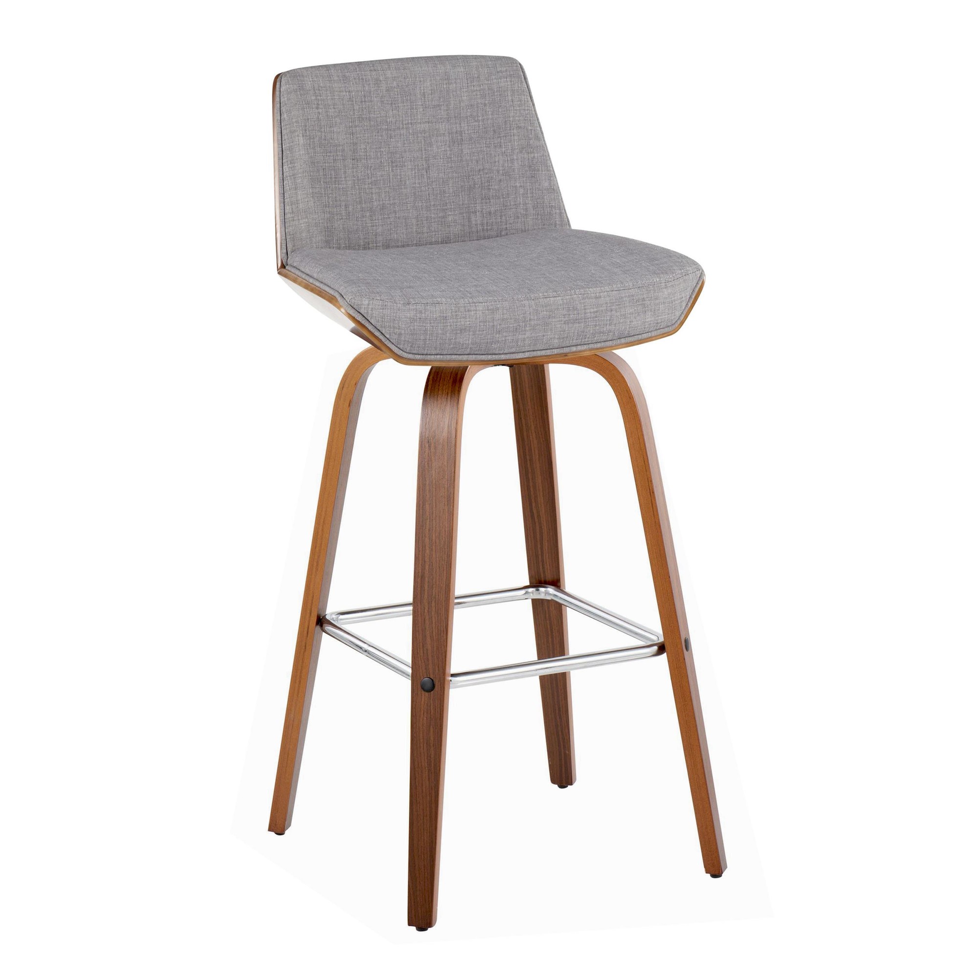 Corazza 30 Mid-Century Modern Swivel Barstool Walnut Light Grey (Set of 2) 6 Corazza 30 Mid-Century Modern Swivel Barstool Walnut Light Grey (Set of 2) - Image 6
