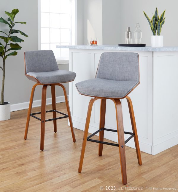 Corazza 30 Mid Century Modern Walnut and Grey Barstool Set of 2 1