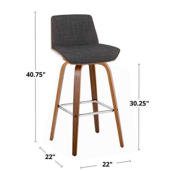 Corazza 30 Mid Century Modern Walnut and Grey Barstool Set of 2 10