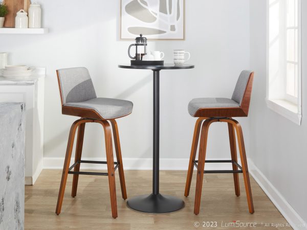 Corazza 30 Mid Century Modern Walnut and Grey Barstool Set of 2 3