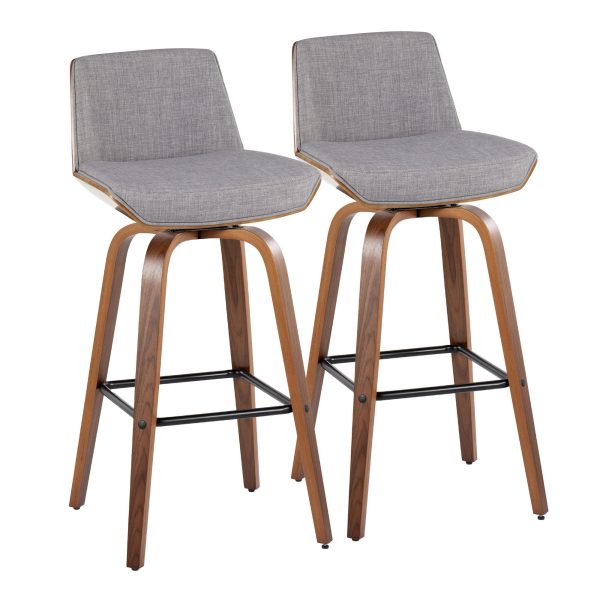 Corazza 30 Mid Century Modern Walnut and Grey Barstool Set of 2 4