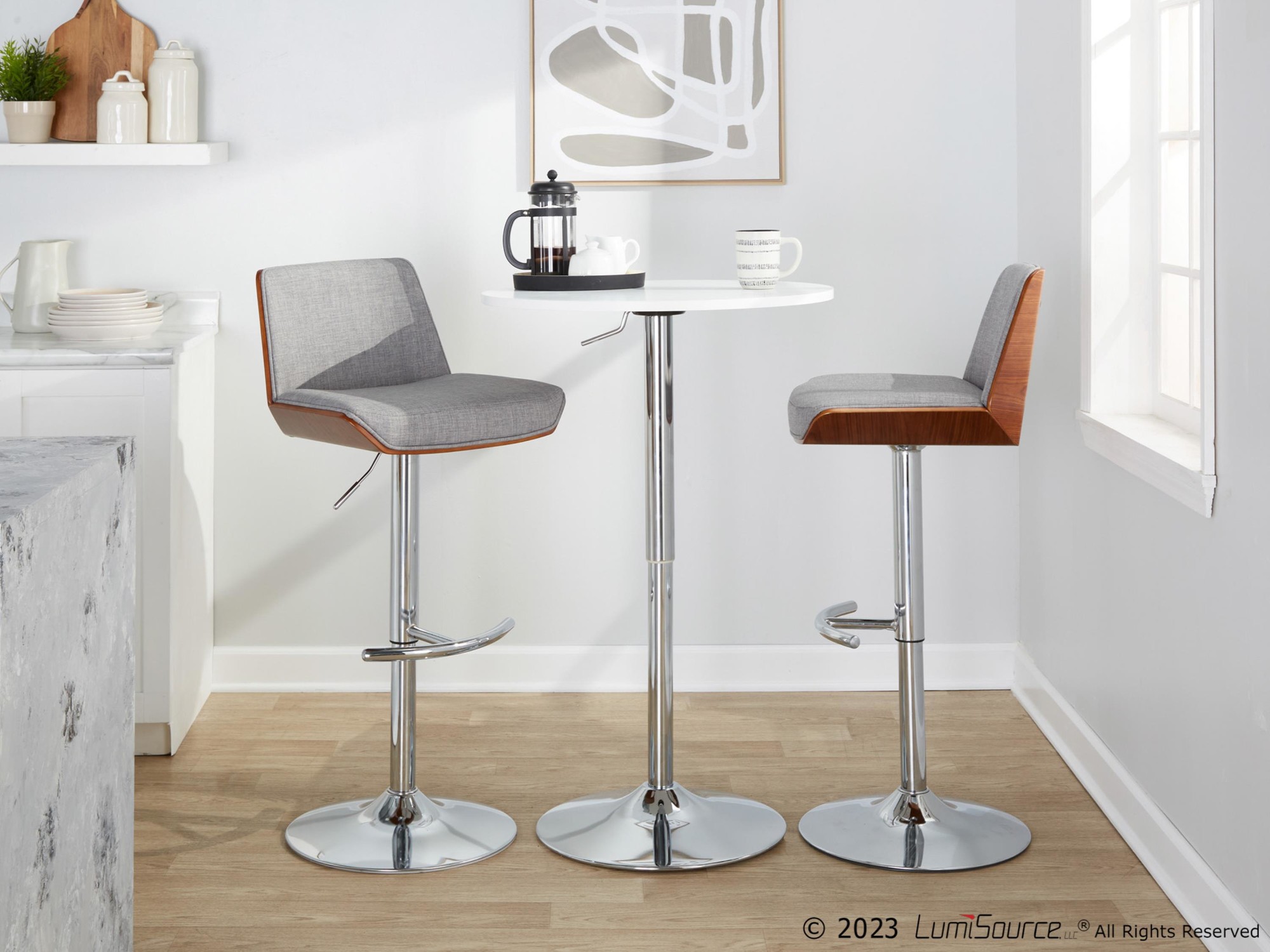 Corazza Light Grey Mid-Century Modern Swivel Barstool (Set of 2) 2 Corazza Light Grey Mid-Century Modern Swivel Barstool (Set of 2) - Image 2