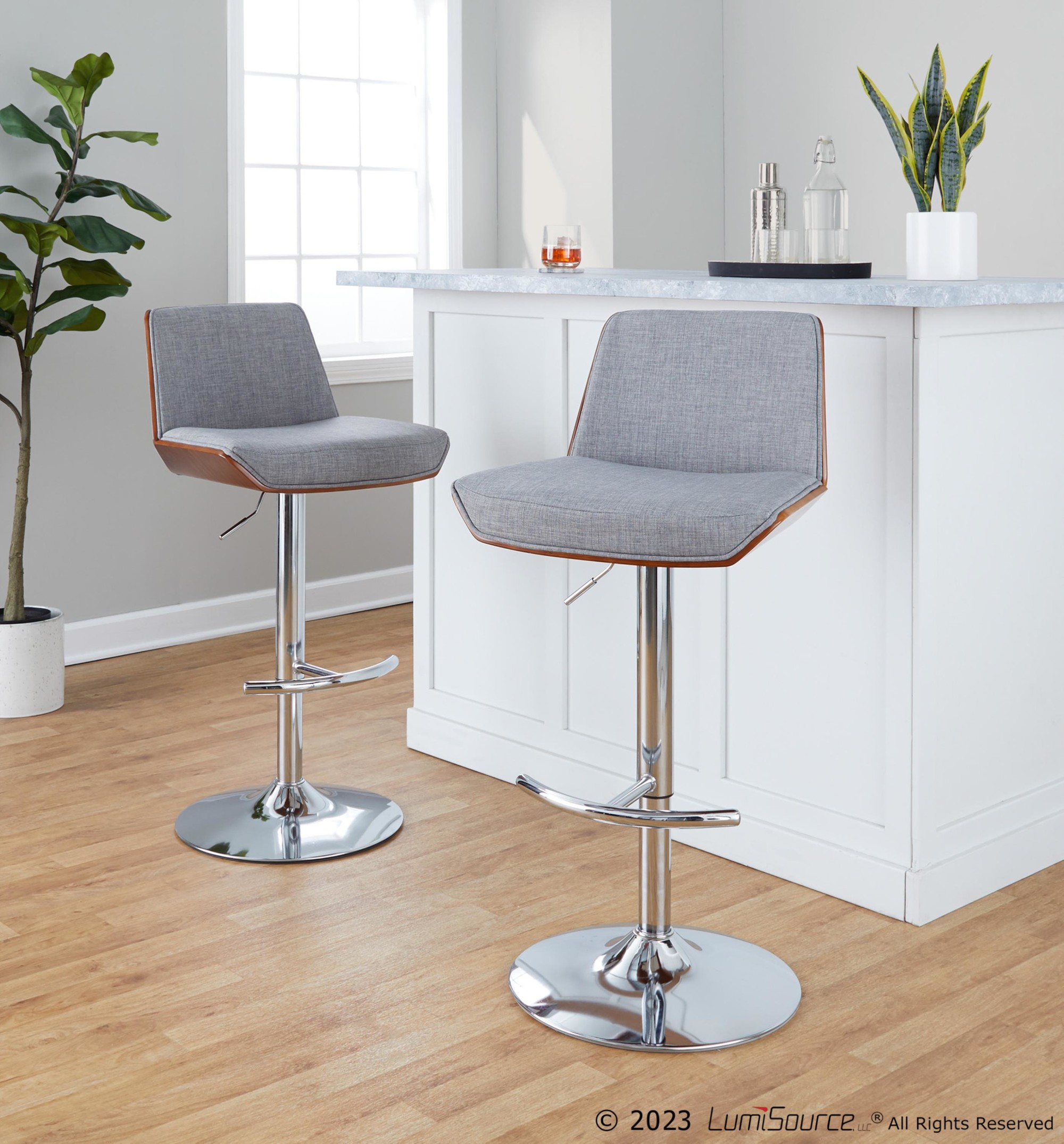Corazza Light Grey Mid-Century Modern Swivel Barstool (Set of 2) 1 Corazza Light Grey Mid-Century Modern Swivel Barstool (Set of 2)