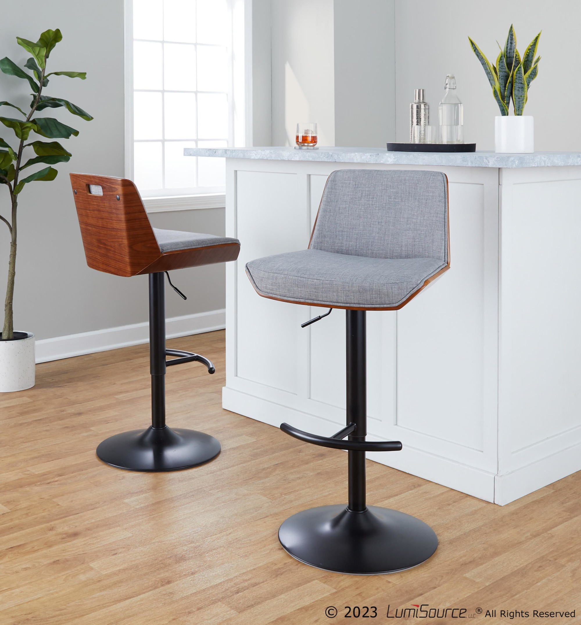 Corazza Mid-Century Modern Swivel Barstool Black/Walnut/Grey (Set of 2) 2 Corazza Mid-Century Modern Swivel Barstool Black/Walnut/Grey (Set of 2) - Image 2