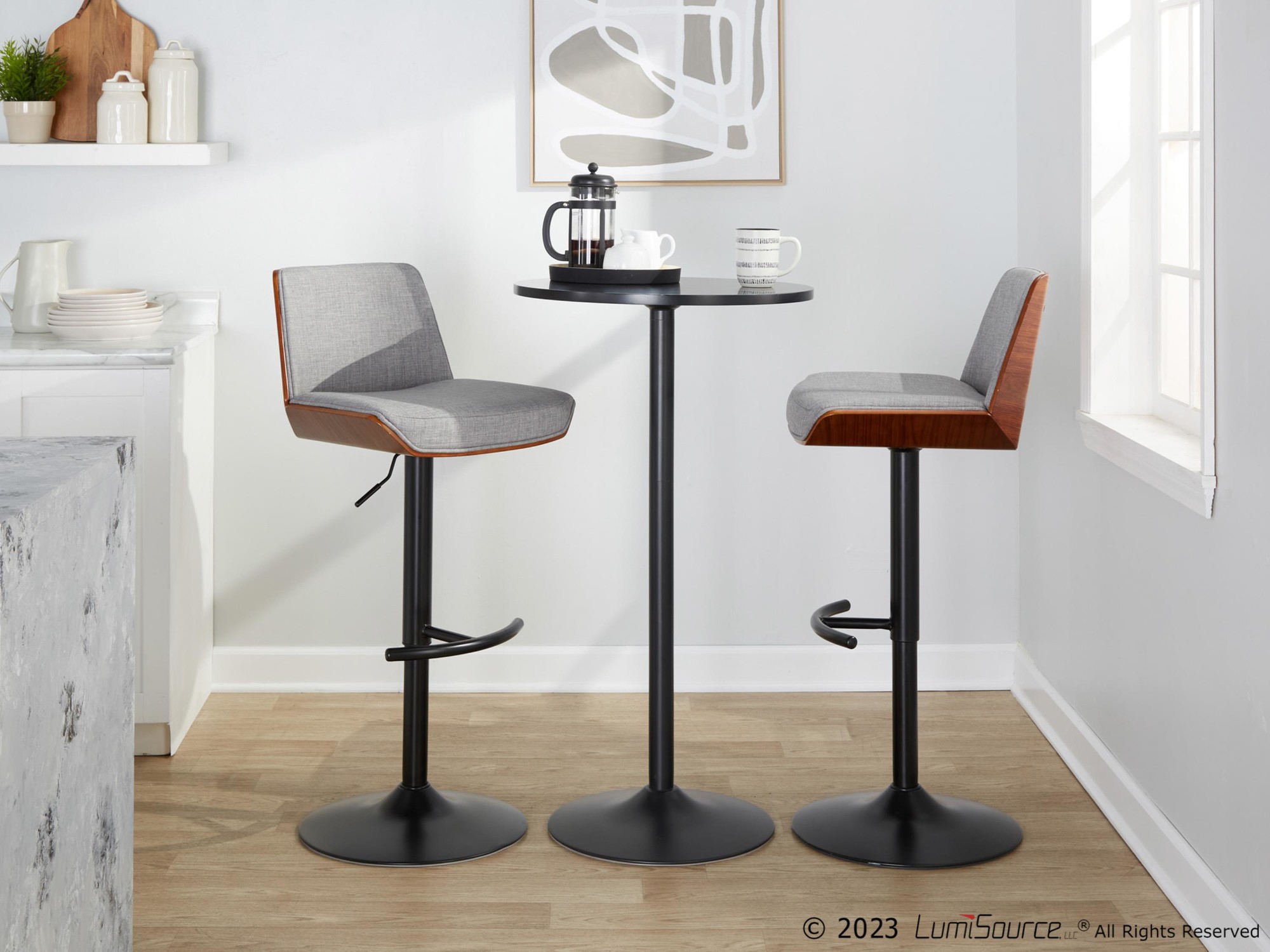Corazza Mid-Century Modern Swivel Barstool Black/Walnut/Grey (Set of 2) 3 Corazza Mid-Century Modern Swivel Barstool Black/Walnut/Grey (Set of 2) - Image 3