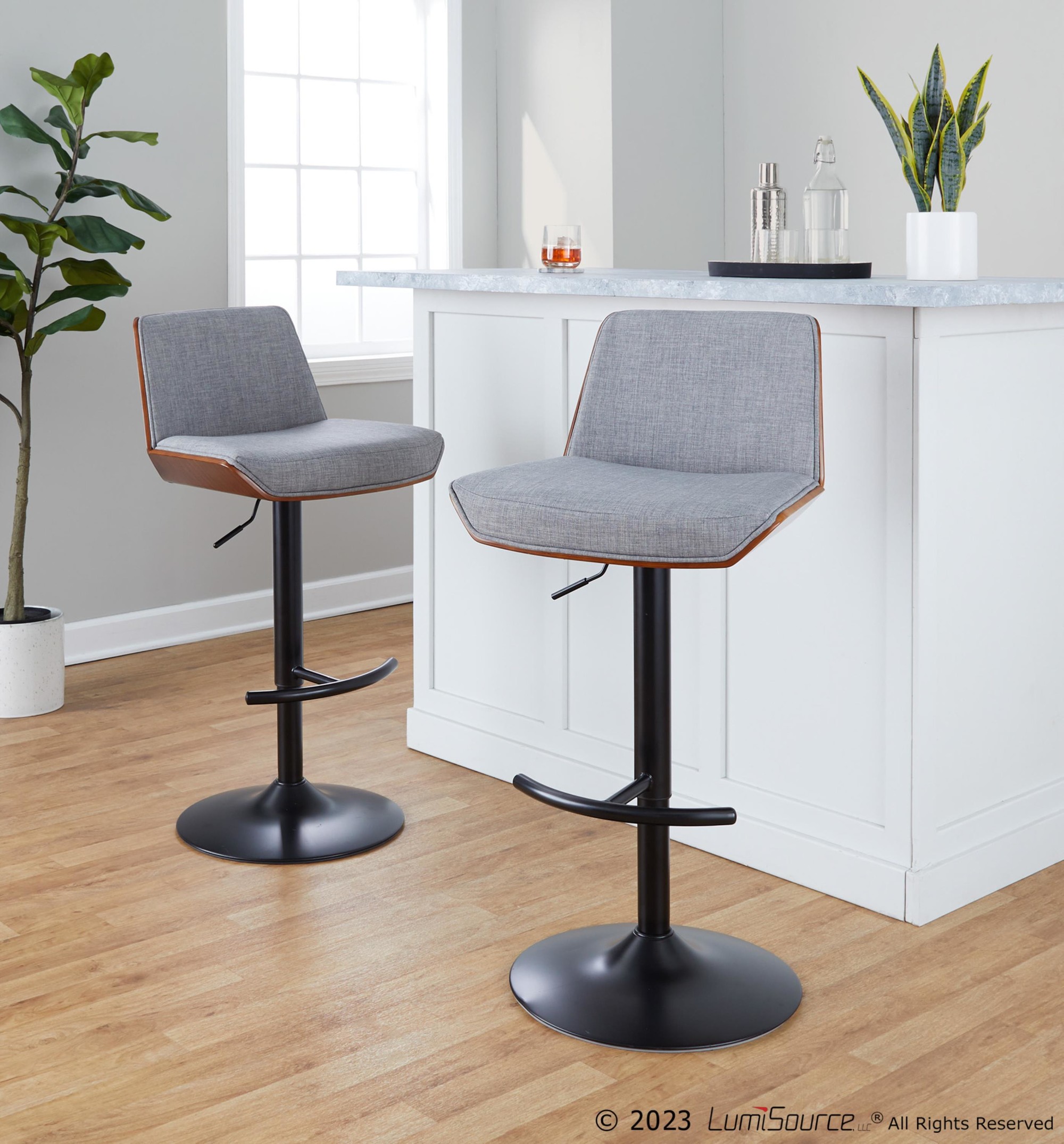 Corazza Mid-Century Modern Swivel Barstool Black/Walnut/Grey (Set of 2) 1 Corazza Mid-Century Modern Swivel Barstool Black/Walnut/Grey (Set of 2)