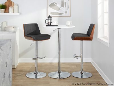 Corazza Mid-Century Modern Swivel Barstools, Chrome Walnut Charcoal (Set of 2)