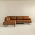 Left-Facing Tan Leather Sectional Sofa with Plush Cushions 8 Left-Facing Tan Leather Sectional Sofa with Plush Cushions