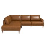 Left-Facing Tan Leather Sectional Sofa with Plush Cushions 7 Left-Facing Tan Leather Sectional Sofa with Plush Cushions