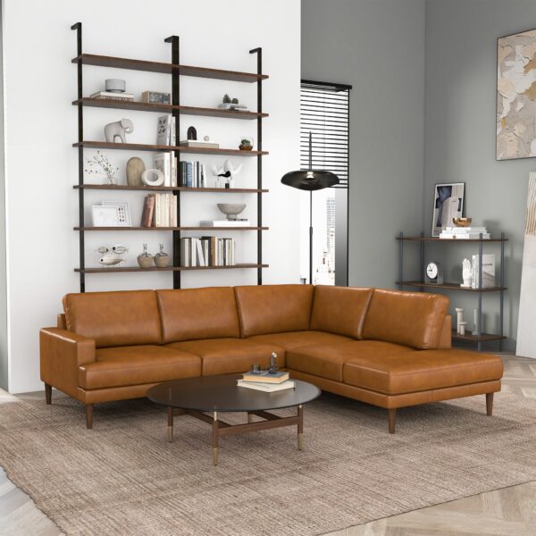 CorbinRight FacingTanLeatherSectionalSofa 4