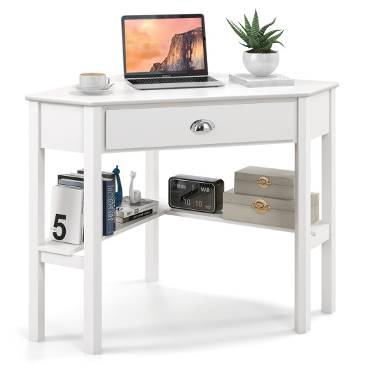 Corner Black Wooden Laptop Desk with Drawer and Shelves 11 Corner Black Wooden Laptop Desk with Drawer and Shelves - Image 11