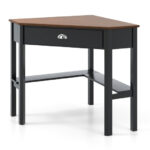Corner Black Wooden Laptop Desk with Drawer and Shelves 59 Corner Black Wooden Laptop Desk with Drawer and Shelves