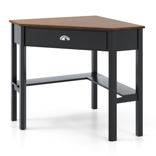Corner Black Wooden Laptop Desk with Drawer and Shelves 17 Corner Black Wooden Laptop Desk with Drawer and Shelves - Image 17