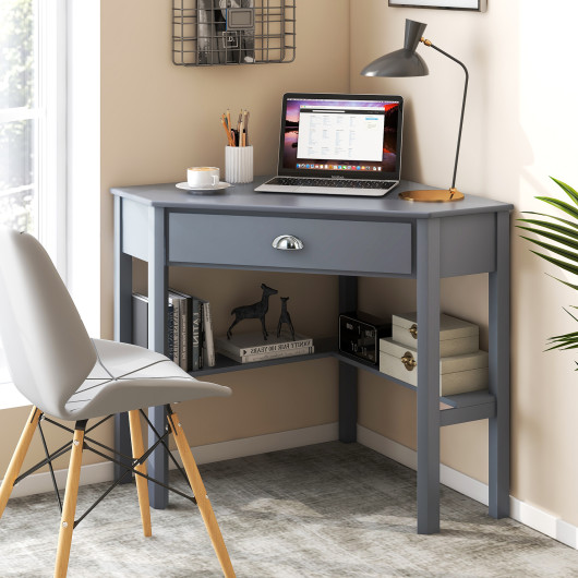 Corner Black Wooden Laptop Desk with Drawer and Shelves 22 Corner Black Wooden Laptop Desk with Drawer and Shelves - Image 22