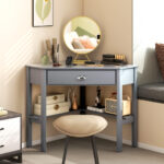 Corner Black Wooden Laptop Desk with Drawer and Shelves 65 Corner Black Wooden Laptop Desk with Drawer and Shelves