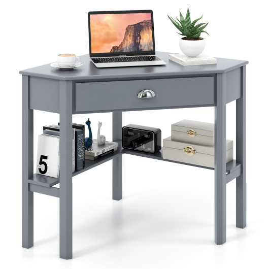 Corner Black Wooden Laptop Desk with Drawer and Shelves 25 Corner Black Wooden Laptop Desk with Drawer and Shelves - Image 25
