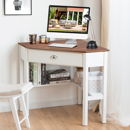 Corner Black Wooden Laptop Desk with Drawer and Shelves 29 Corner Black Wooden Laptop Desk with Drawer and Shelves - Image 29