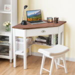 Corner Black Wooden Laptop Desk with Drawer and Shelves 72 Corner Black Wooden Laptop Desk with Drawer and Shelves