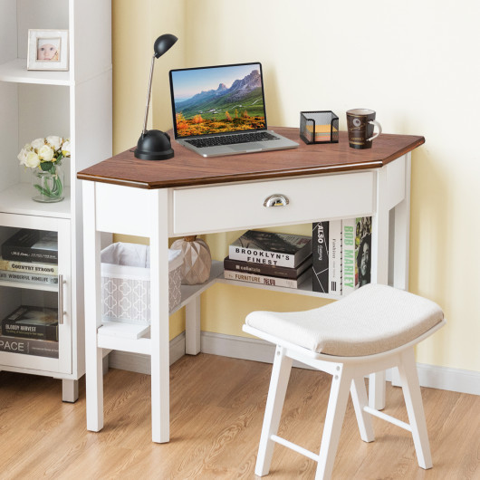 Corner Black Wooden Laptop Desk with Drawer and Shelves 30 Corner Black Wooden Laptop Desk with Drawer and Shelves - Image 30