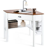 Corner Black Wooden Laptop Desk with Drawer and Shelves 74 Corner Black Wooden Laptop Desk with Drawer and Shelves