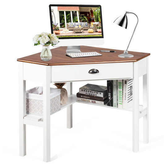 Corner Black Wooden Laptop Desk with Drawer and Shelves 35 Corner Black Wooden Laptop Desk with Drawer and Shelves - Image 35