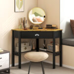 Corner Black Wooden Laptop Desk with Drawer and Shelves 79 Corner Black Wooden Laptop Desk with Drawer and Shelves
