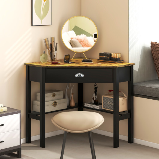 Corner Black Wooden Laptop Desk with Drawer and Shelves 37 Corner Black Wooden Laptop Desk with Drawer and Shelves - Image 37
