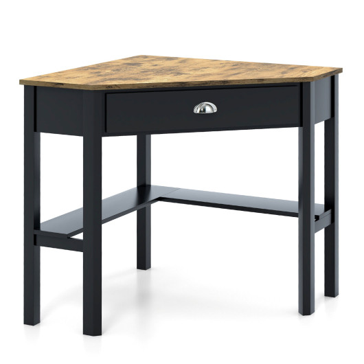Corner Black Wooden Laptop Desk with Drawer and Shelves 38 Corner Black Wooden Laptop Desk with Drawer and Shelves - Image 38