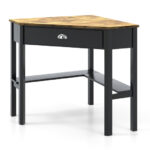 Corner Black Wooden Laptop Desk with Drawer and Shelves 81 Corner Black Wooden Laptop Desk with Drawer and Shelves