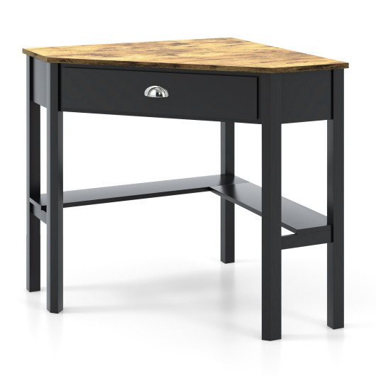 Corner Black Wooden Laptop Desk with Drawer and Shelves 39 Corner Black Wooden Laptop Desk with Drawer and Shelves - Image 39