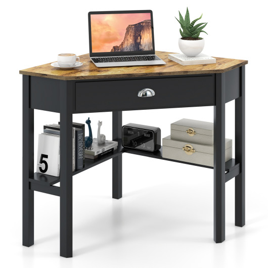 Corner Black Wooden Laptop Desk with Drawer and Shelves 41 Corner Black Wooden Laptop Desk with Drawer and Shelves - Image 41