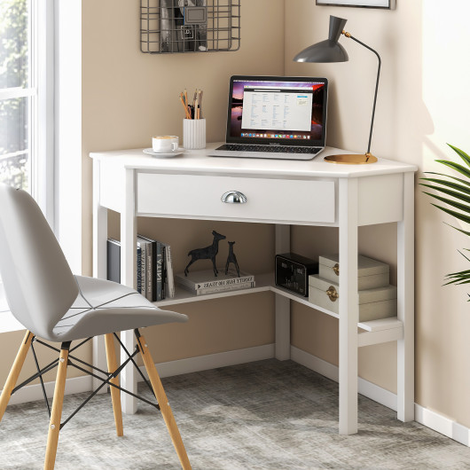 Corner Black Wooden Laptop Desk with Drawer and Shelves 8 Corner Black Wooden Laptop Desk with Drawer and Shelves - Image 8