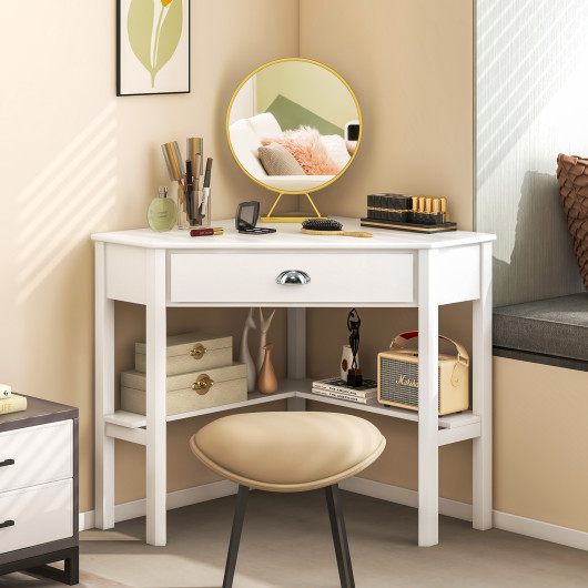 Corner Black Wooden Laptop Desk with Drawer and Shelves 9 Corner Black Wooden Laptop Desk with Drawer and Shelves - Image 9