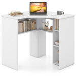 Corner Computer Desk with Adjustable Shelf and Arc-Shaped Design