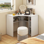 Corner Computer Desk with Adjustable Shelf and Arc-Shaped Design