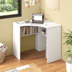 Corner Computer Desk with Adjustable Shelf and Arc-Shaped Design
