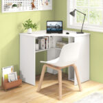 Corner Computer Desk with Adjustable Shelf and Arc-Shaped Design